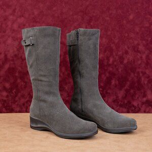 La Canadienne Women Lizza Grey Suede Zip Waterproof Fashion Tall Boots sz 8
